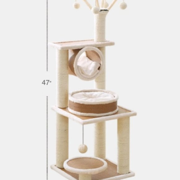 Custom Handmade Cat Tree with Natural Sisal Scratching Posts and Teasing Rope - Picture 3 of 5